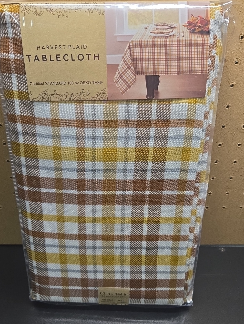 Fall Tablecloth - White, Brown & Mustard 64"x144" Oblong